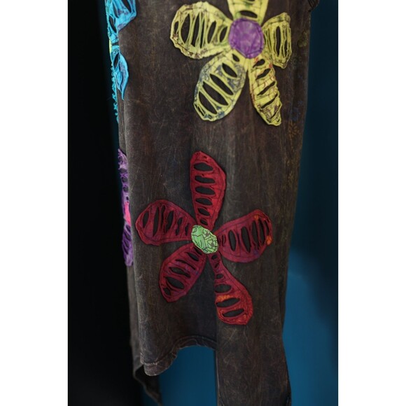 Women’s Asymmetrical Tank Top Embroidered Floral Patches Hippie Boho Beachy - Picture 6 of 12